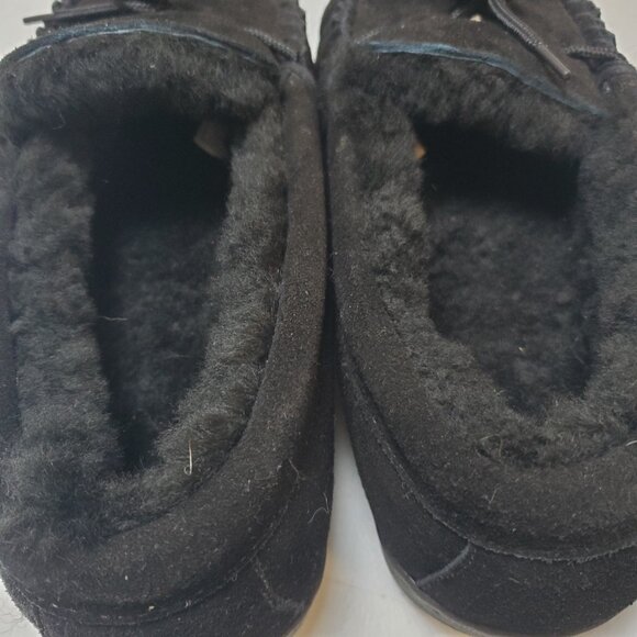 Bearpaw Moc II Men's Slippers Sheepskin Black Size 10 New - Picture 6 of 10